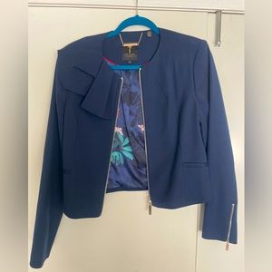 Ted Baker, London, Navy Cropped Jacket with gold zipper feature and lined